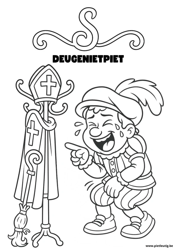 Kleurplaat van deugeniet piet, in lijntekening om in te kleuren