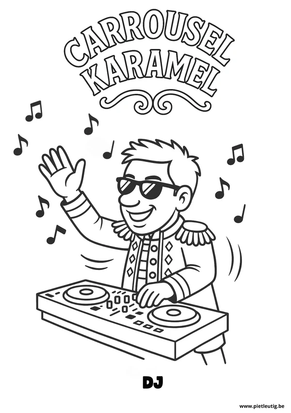 Kleurplaat van dj, in lijntekening om in te kleuren