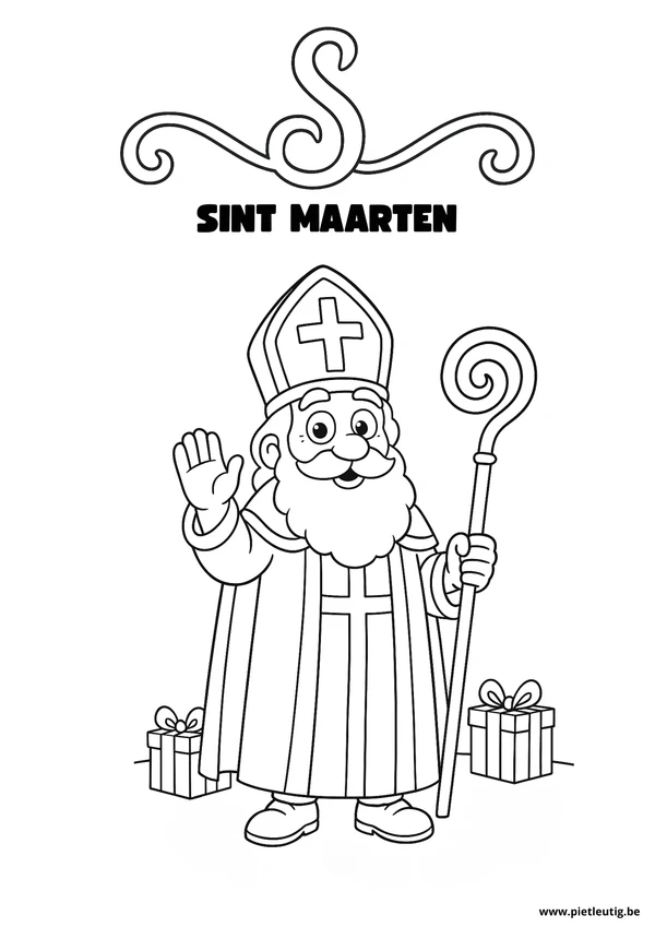 Kleurplaat van sint maarten, in lijntekening om in te kleuren