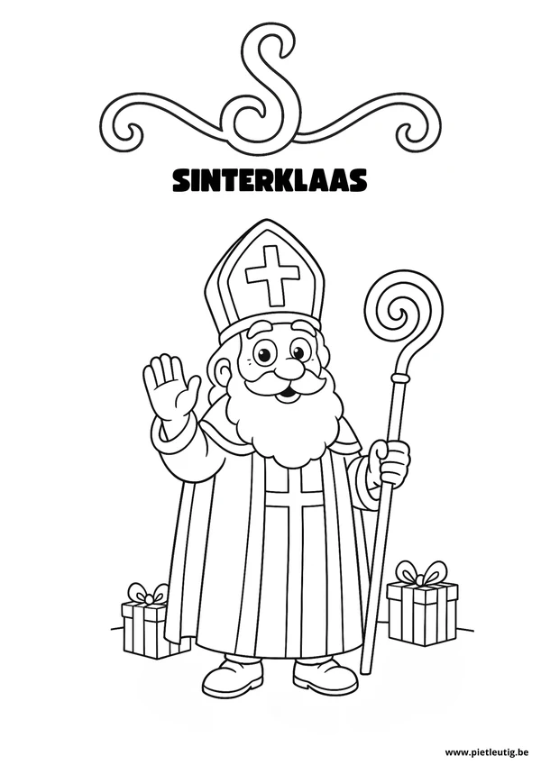 Kleurplaat van sinterklaas, in lijntekening om in te kleuren